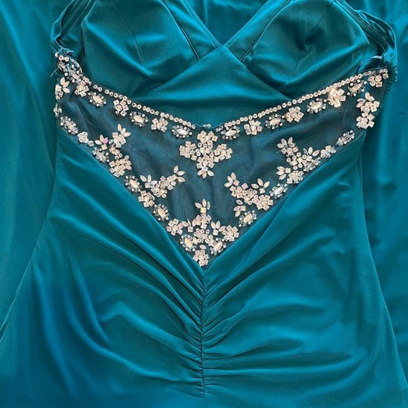🔥FINAL SALE🔥 Morgan & Co. Turquoise Formal/Evening/Wedding/Prom Dress Size 13/14 - Picture 9 of 13